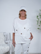 oversize Shirt mit ausgefransten Ärmeln und Ösen Einheitsgröße (ca Gr. 38 "oversize"-44) Weiß
