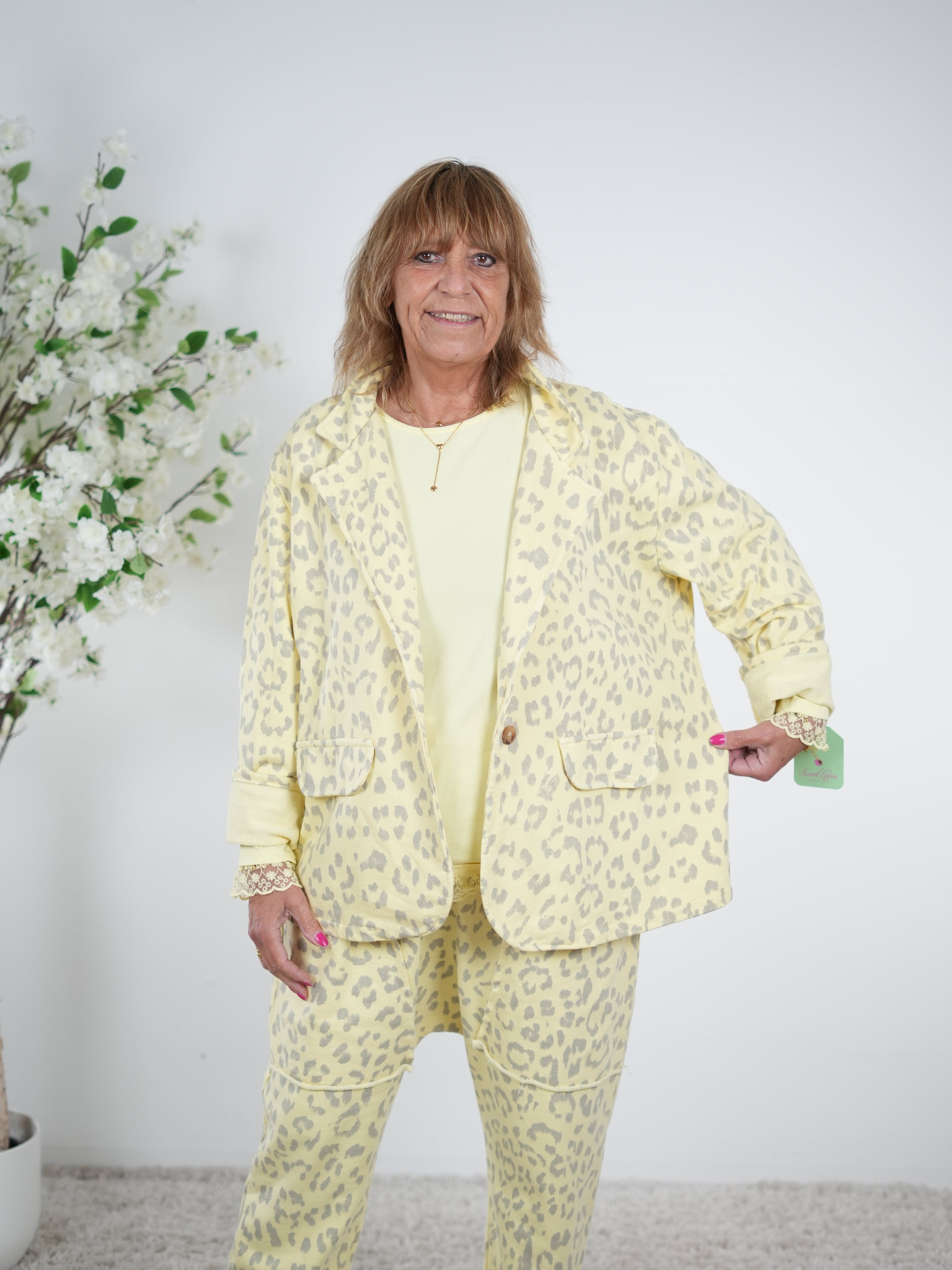 oversize Sweaty Blazer im Leo Look One Size (ca Gr. 40 "oversize"-46) Gelb