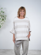 oversized Sweaty im Streifen Design One Size (ca Gr. 42 "oversize"-48) Beige