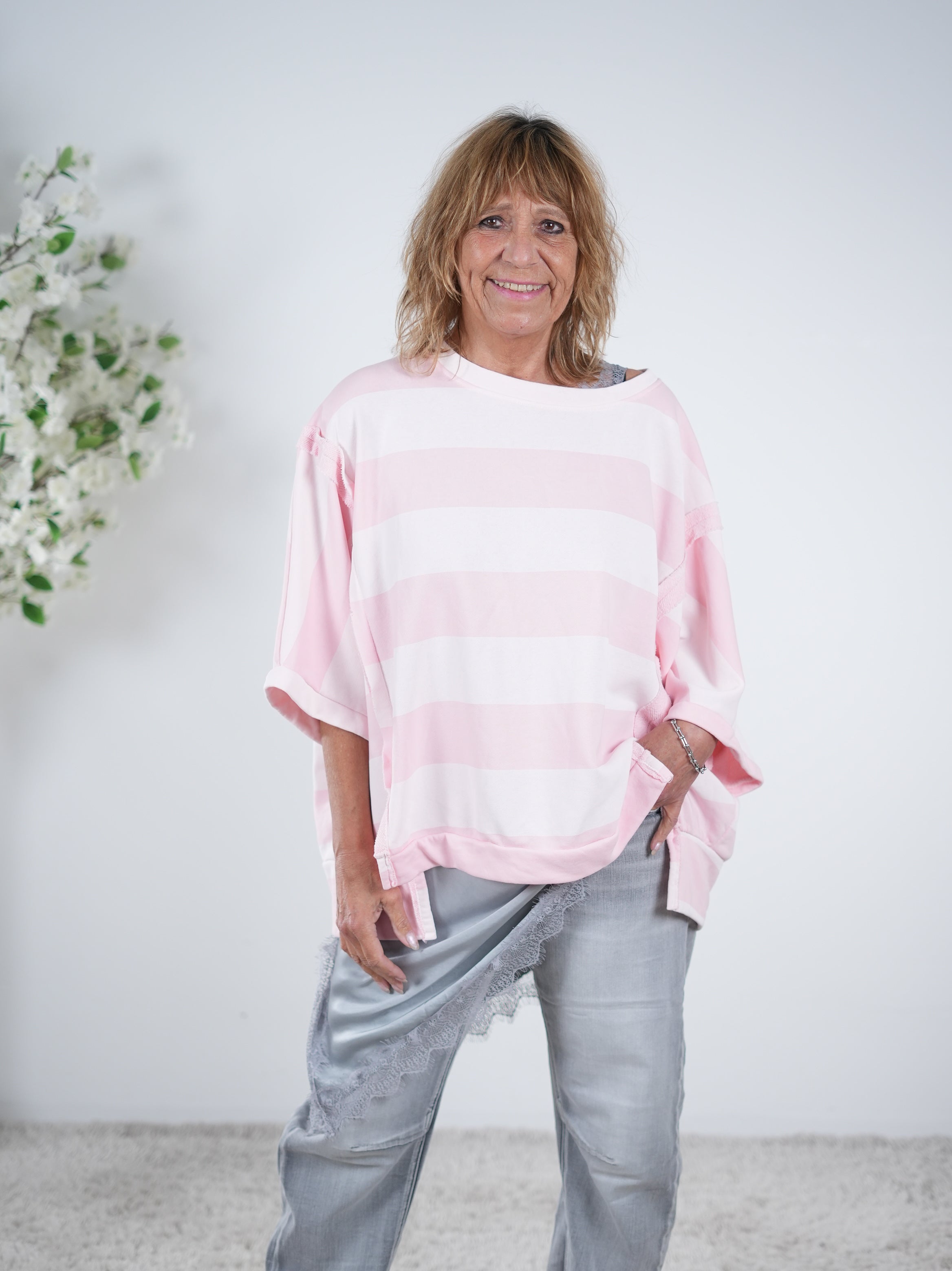 oversized Sweaty im Streifen Design One Size (ca Gr. 42 "oversize"-48) Rosa