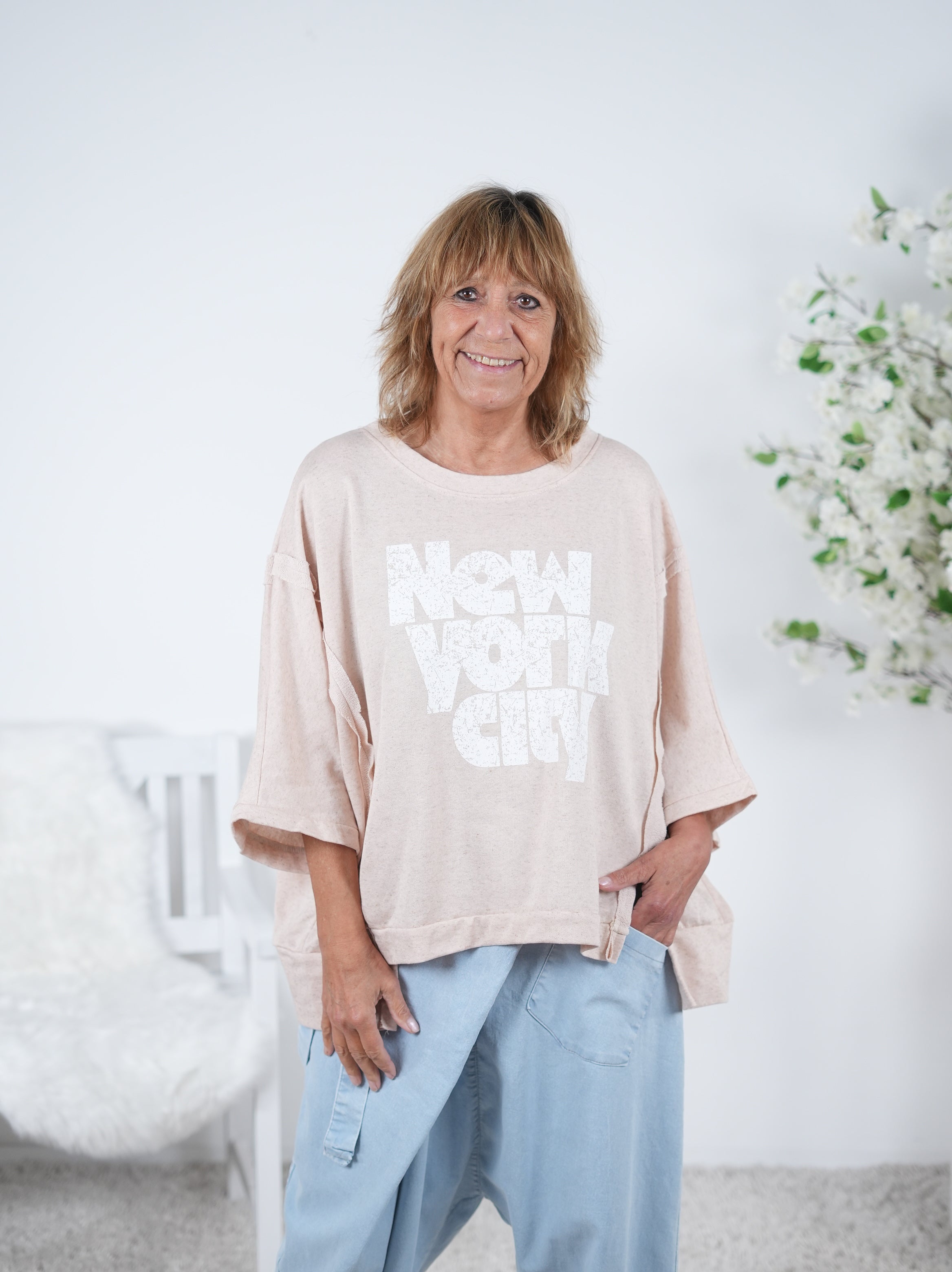 oversize Sweaty mit "New York City" Schriftzug One Size (ca Gr. 38 "oversize"-44 46) Lachs