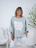oversize Sweaty mit "New York City" Schriftzug One Size (ca Gr. 38 "oversize"-44 46) Petrol