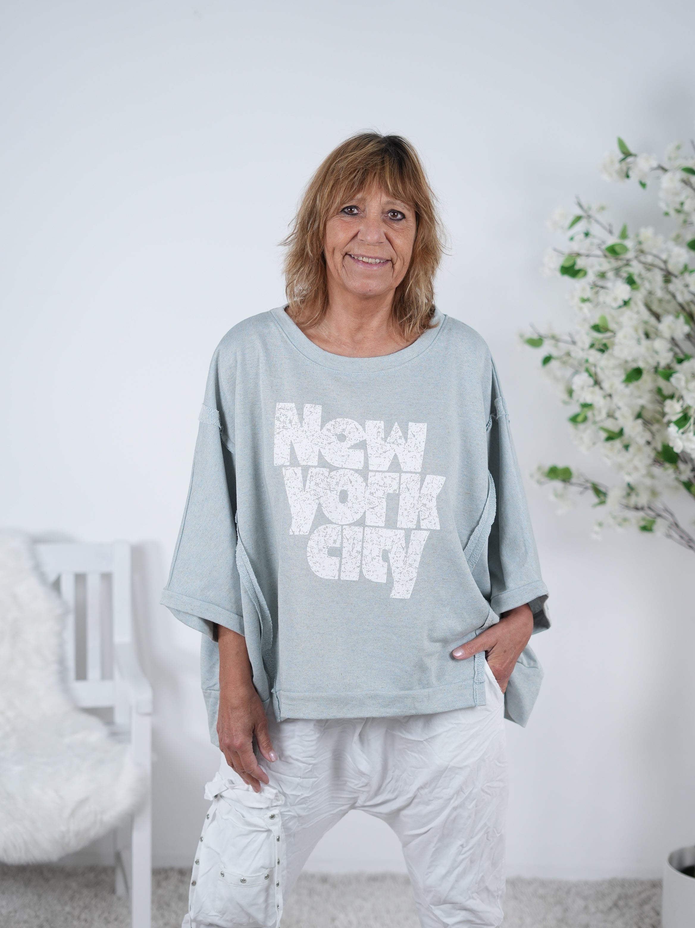 oversize Sweaty mit "New York City" Schriftzug One Size (ca Gr. 38 "oversize"-44 46) Petrol