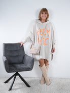 oversized Tunika mit Kapuze One Size (ca Gr. 42 "oversize"-50) Beige