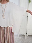Oversize Viskose Shirt mit Rundhalsausschnitt