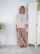 Oversize Viskose Shirt mit Rundhalsausschnitt Vanille