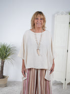 Oversize Viskose Shirt mit Rundhalsausschnitt