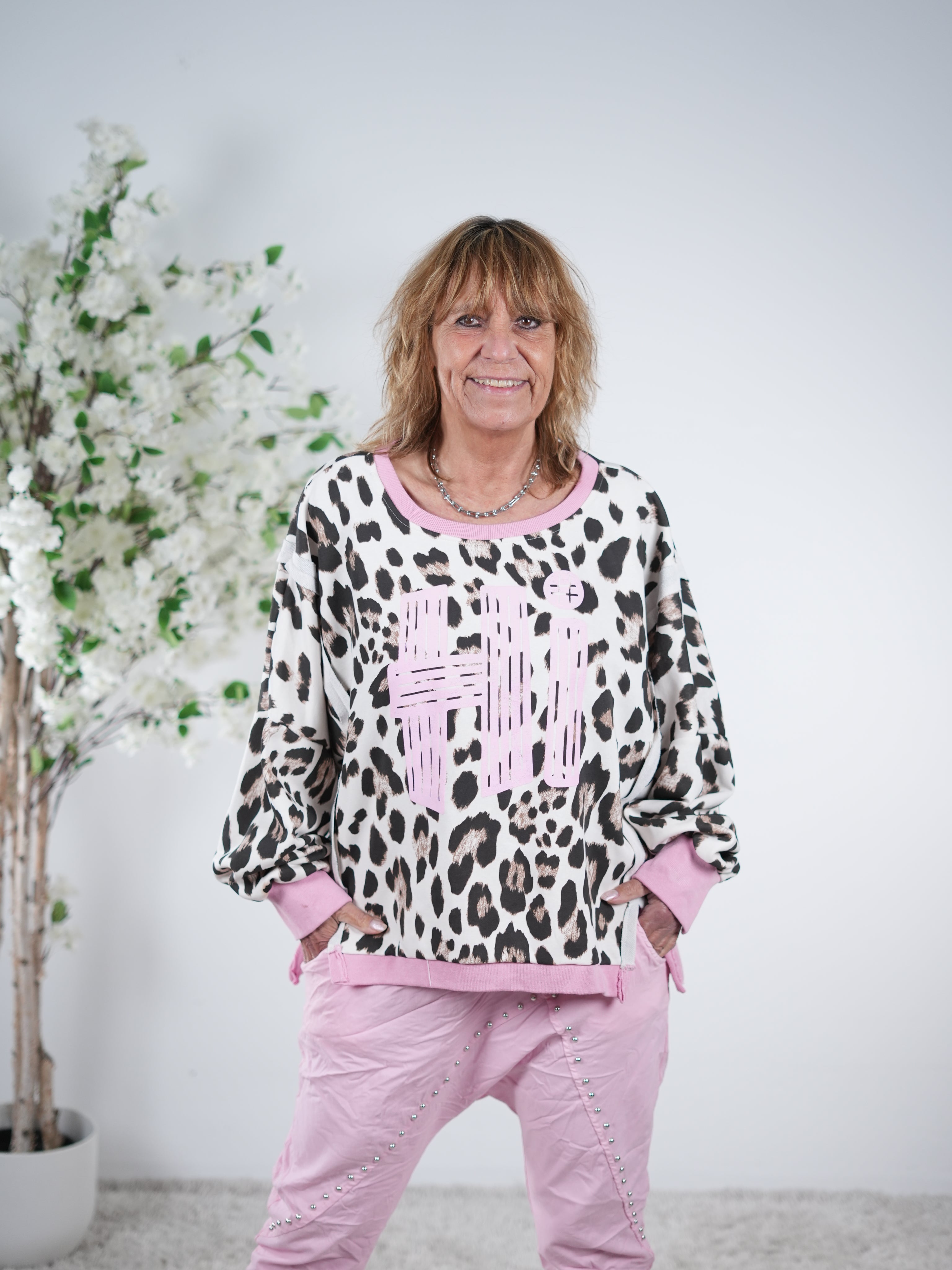 oversized Leo Sweaty mit "Hi" Schriftzug One Size (ca Größe 40 "oversize"-46) Rosa