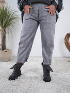 Pants in Veloursleder-Optik mit Gummibund Grau