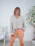 Piratenbluse aus Leinen Einheitsgröße (ca Gr. 40 42 "oversize"-46) Beige