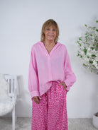 Piratenbluse aus Leinen Einheitsgröße (ca Gr. 40 42 "oversize"-46) Pink