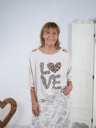 Poncho Shirt mit aufwendigem Motiv Beige