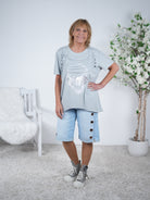Shirt mit Skull Print Einheitsgröße (ca Gr. 38 "oversize"-44) Hellgrau