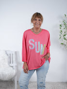 Shirt mit "sun" Schriftzug, meliert One Size (ca Gr. 40 "oversize"-46) Rot