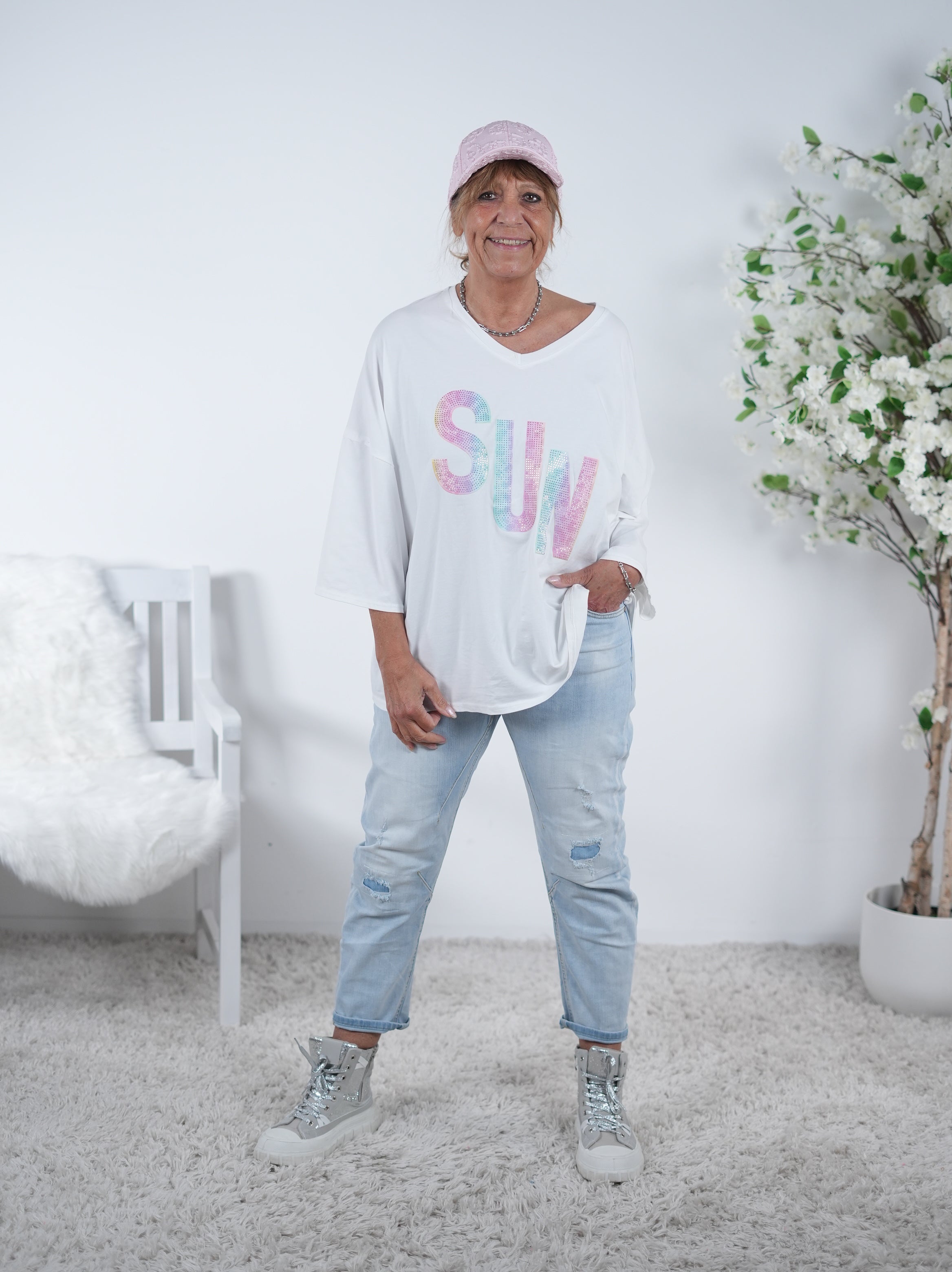 Shirt mit "sun" Schriftzug, meliert