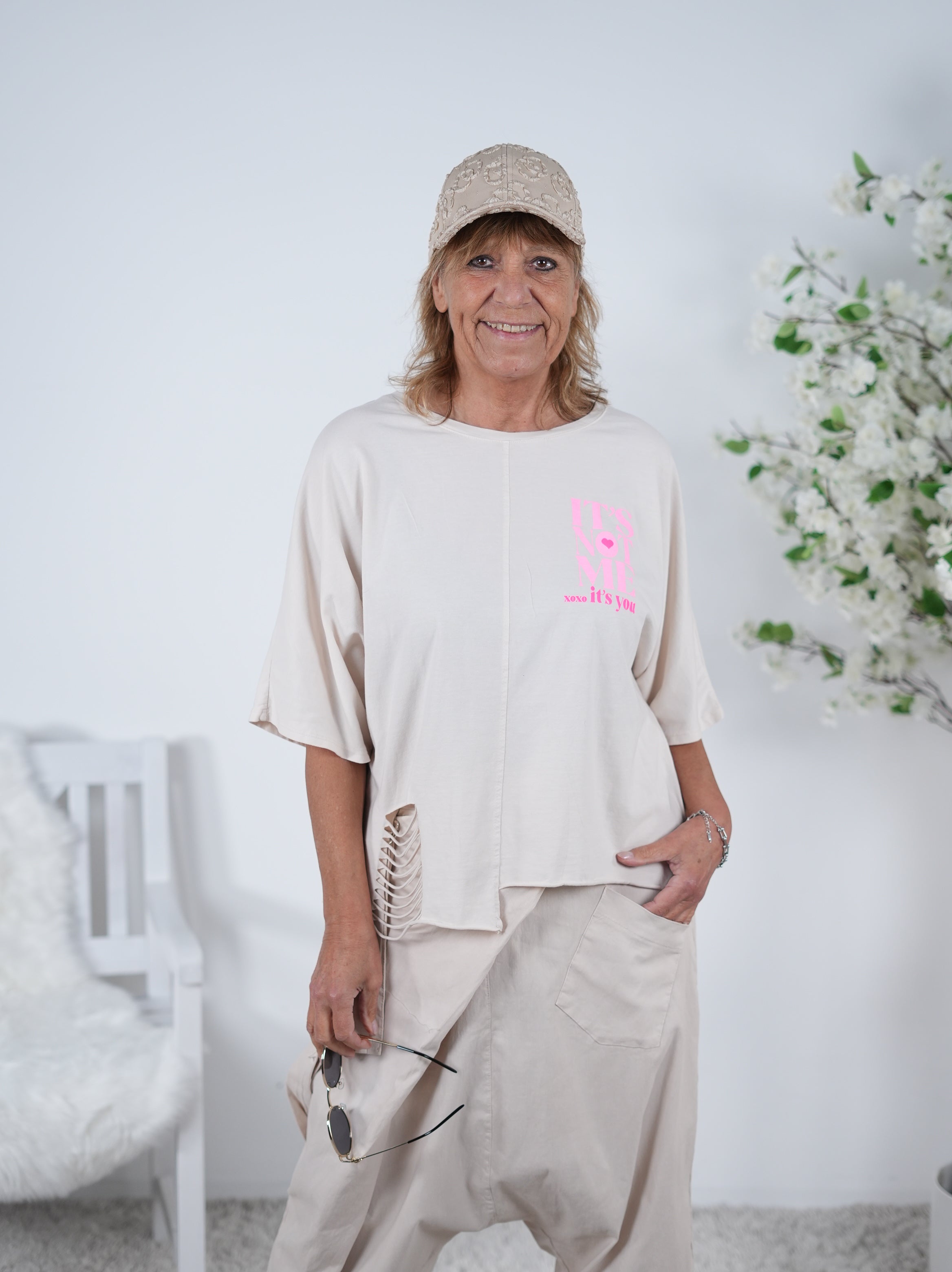 Shirt mit überschnittenem Arm Einheitsgröße (ca Gr. 38 "oversize"-42 44) Beige