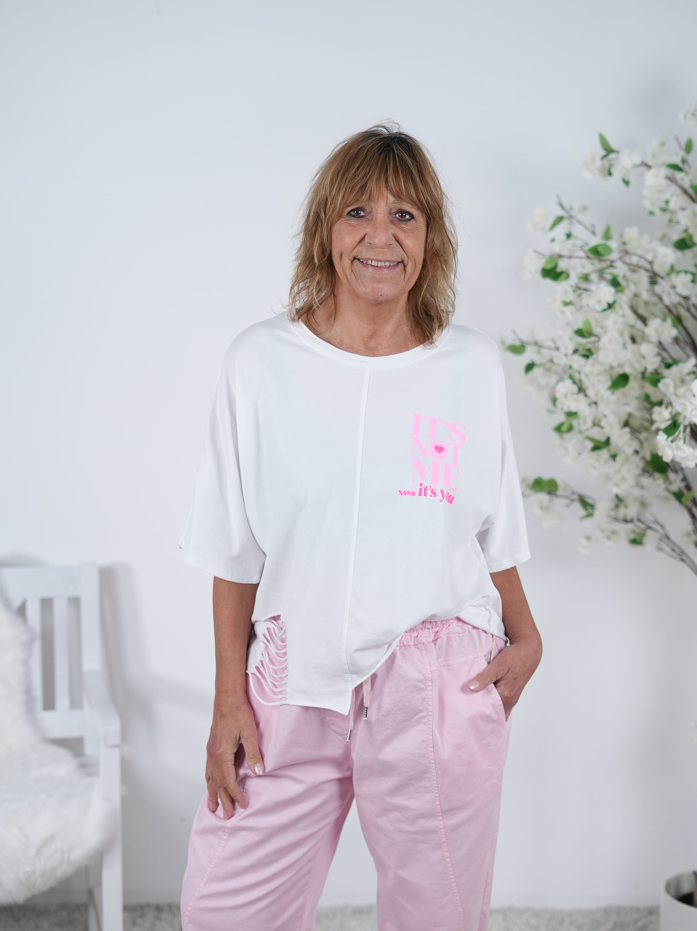 Shirt mit überschnittenem Arm Einheitsgröße (ca Gr. 38 "oversize"-42 44) Weiß