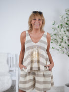 Strick-Top im Streifen Design und Print