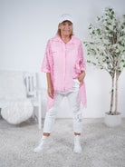 Süße Leinen Bluse mit Ärmeln aus Spitze Rosa