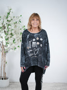 Sweaty im Batik Design und großem Rundhalsausschnitt One Size (ca Gr 40 "oversize"-46) Schwarz