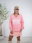 Sweaty mit V-Ausschnitt und Linksärmeln One Size (ca Gr. 38 "oversize"-44) Lachs