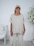 unifarbenes Shirt im Vokuhila Schnitt Einheitsgröße (ca Gr. 40 "oversize"-44 46) Beige