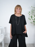 unifarbenes Shirt im Vokuhila Schnitt Einheitsgröße (ca Gr. 40 "oversize"-44 46) Schwarz