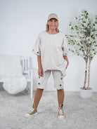 unifarbenes Shirt mit überschnittenem Arm und D-Ring Beige