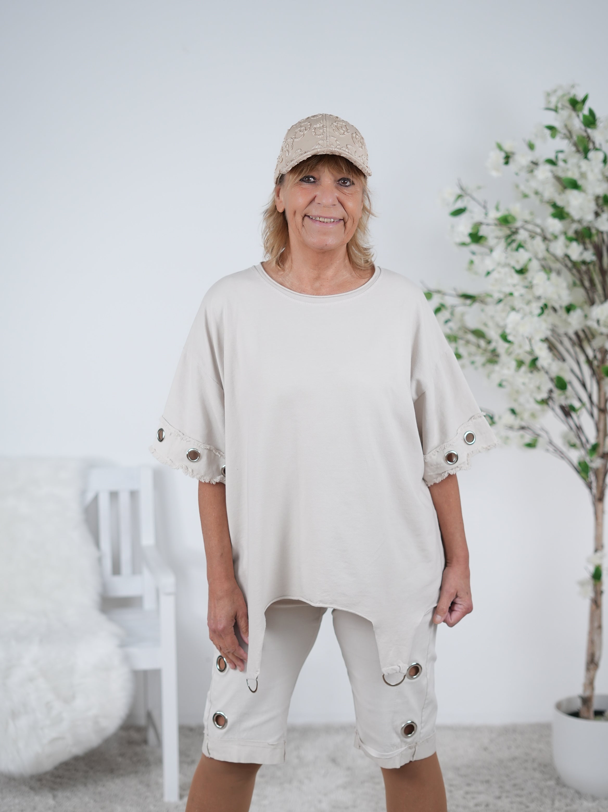unifarbenes Shirt mit überschnittenem Arm und D-Ring