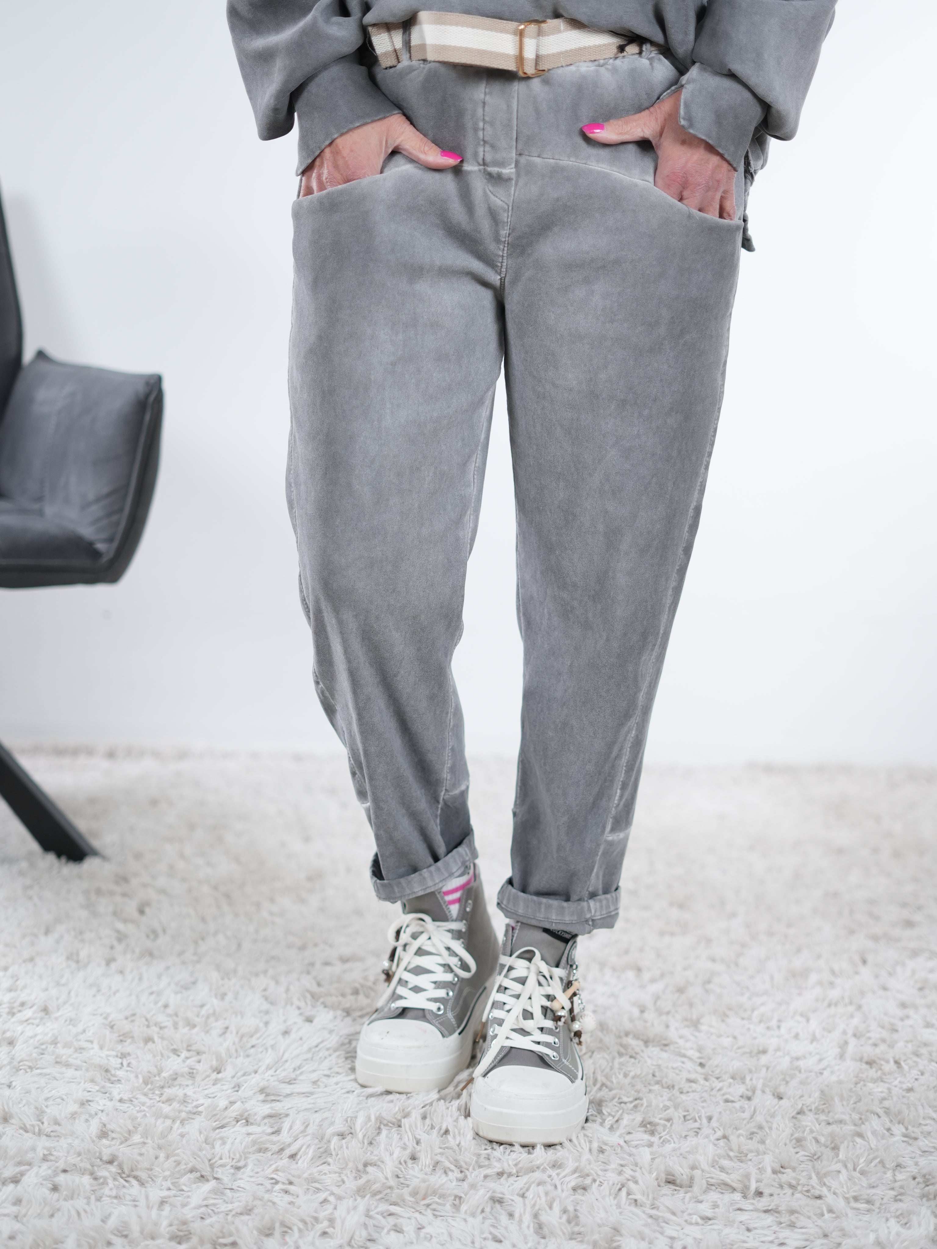 Velour Pants, stonewashed One Size (ca Größe 40-42 44) Anthrazit