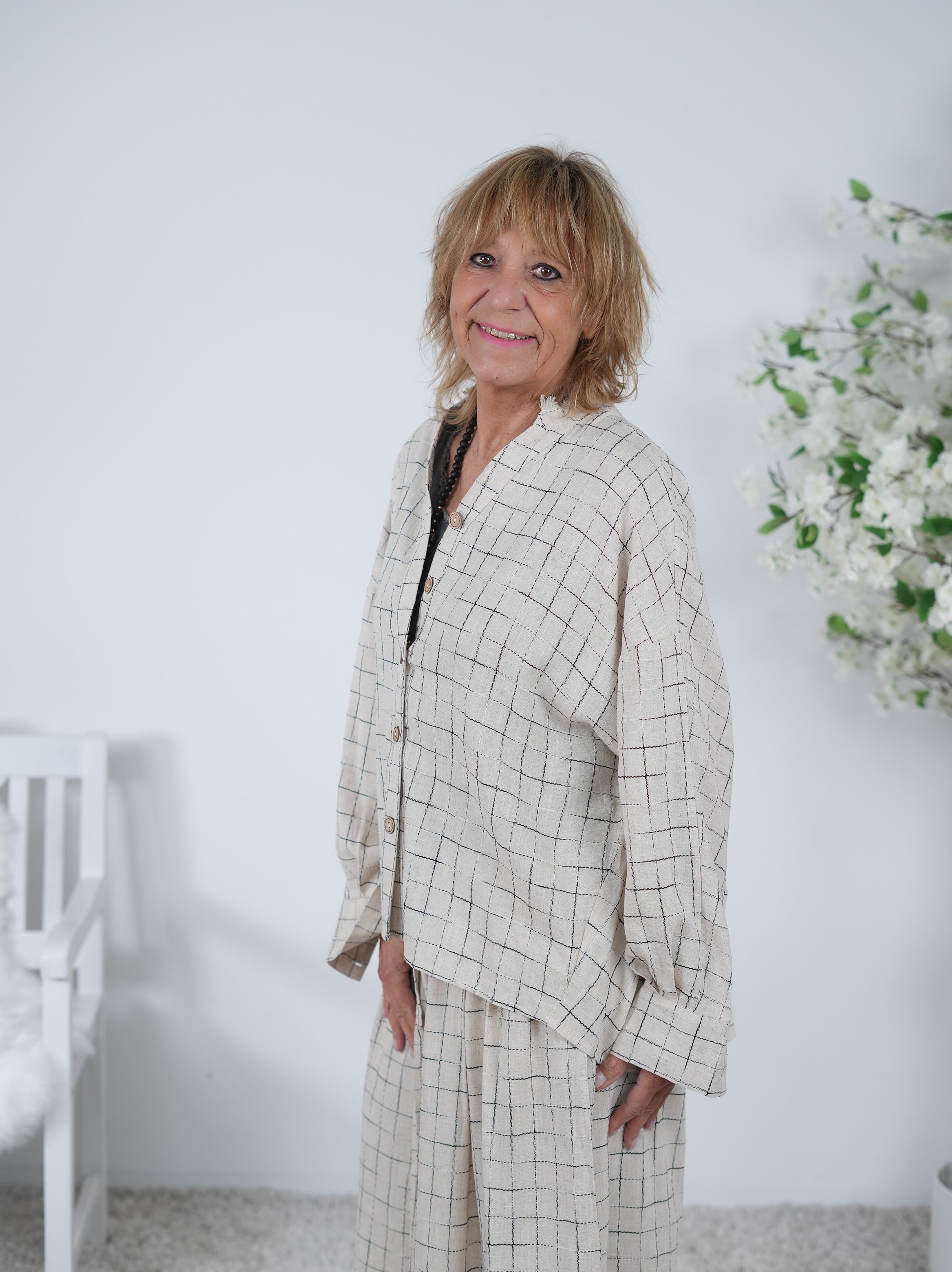 Vokuhila Bluse mit genähtem Karo Muster