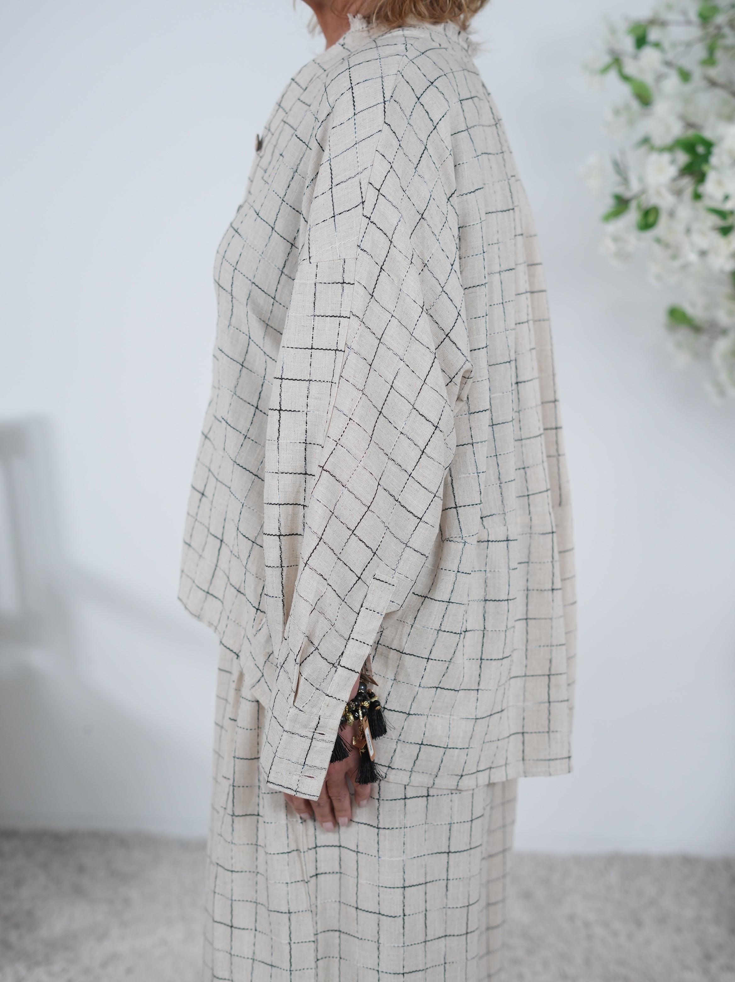 Vokuhila Bluse mit genähtem Karo Muster