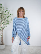 Vokuhila Shirt, langarm One Size (ca Größe 40 "oversize"-48) Hellblau Dunkelblau