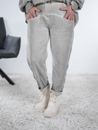 Velour Pants, stonewashed One Size (ca Größe 40-42 44) Beige