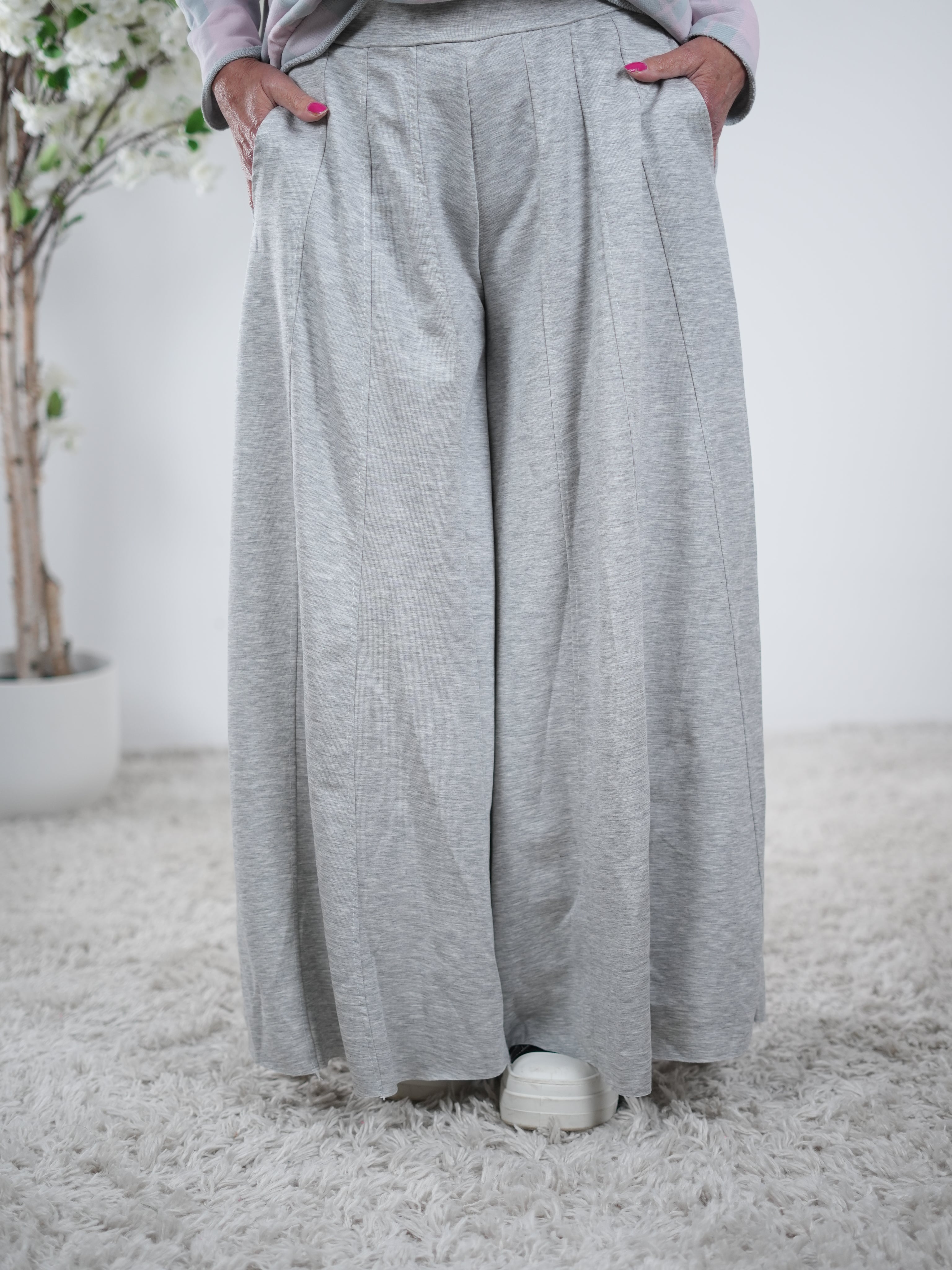 Weiche Palazzo Hose, unifarben One Size (ca Größe 40-44) Grau