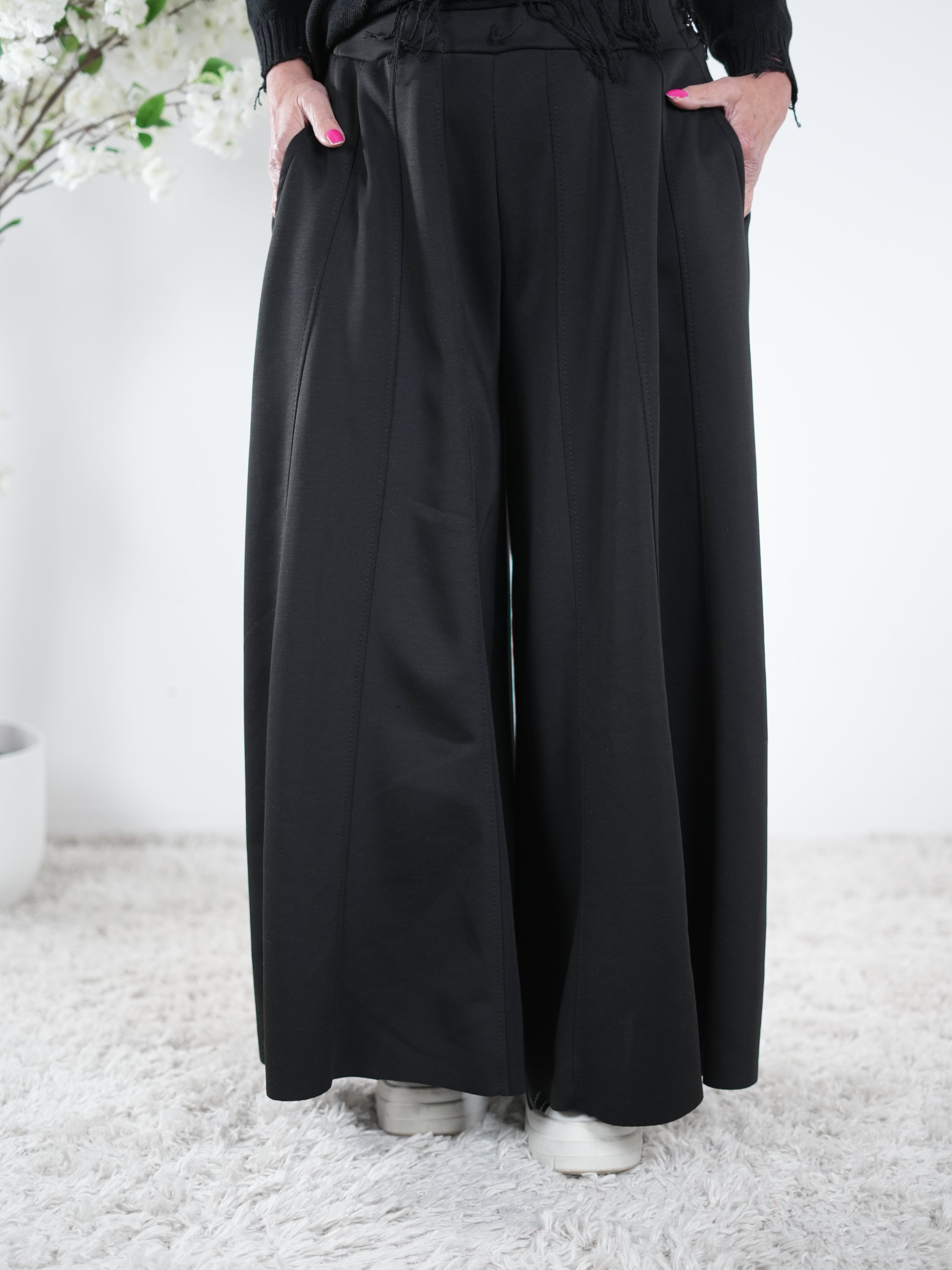 Weiche Palazzo Hose, unifarben One Size (ca Größe 40-44) Schwarz