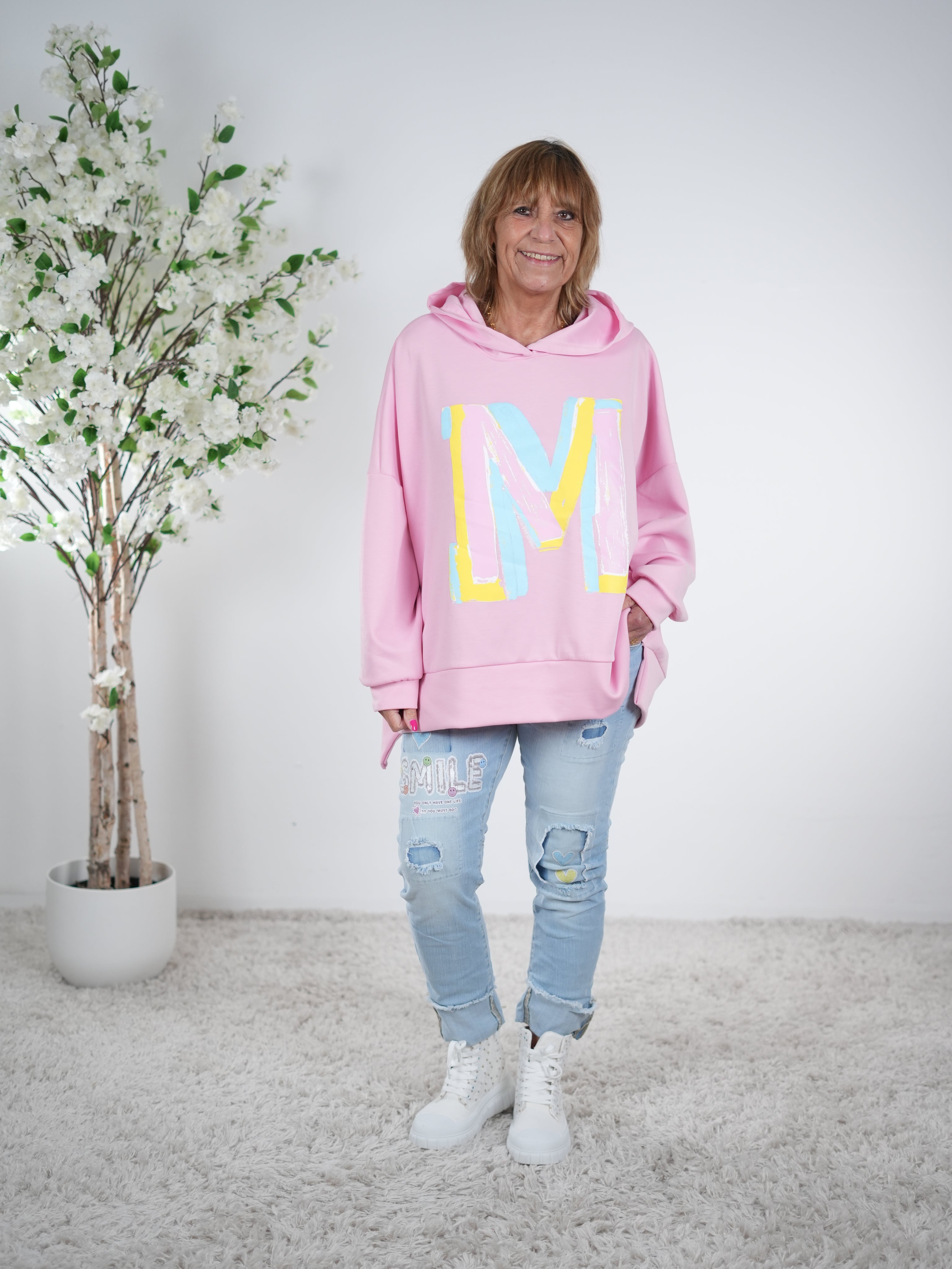 weicher Hoody mit großem Buchstaben "M" One Size (ca Gr. 40 "oversize"-46 48) Rose'