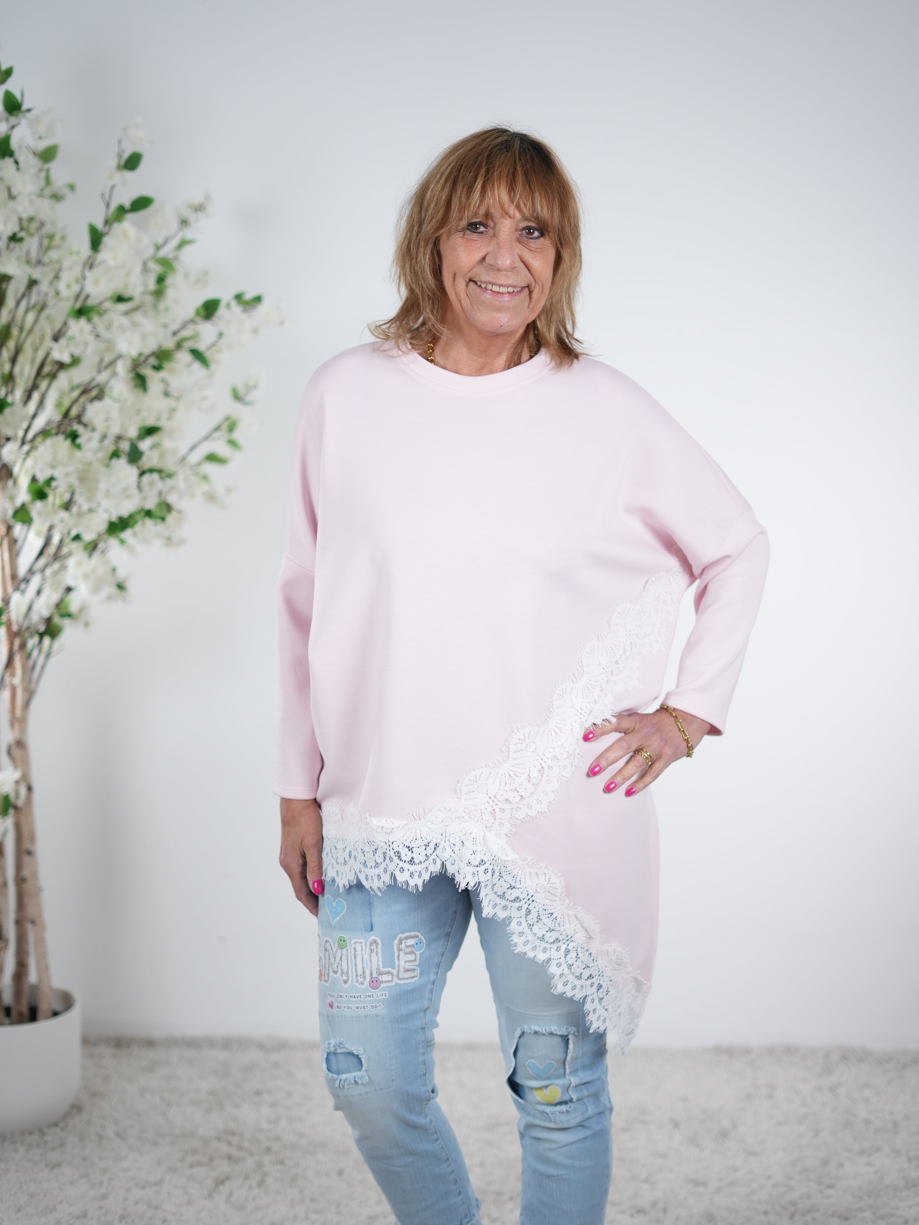 weiches Sweaty im asymmetrischem Schnitt One Size (ca Gr. 40 "oversize"-46) Rosa