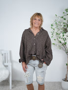 weite Musselin Bluse im Leo Look Einheitsgröße (ca Gr. 40 "oversize"-46) Schoko