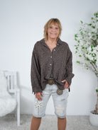 weite Musselin Bluse im Leo Look