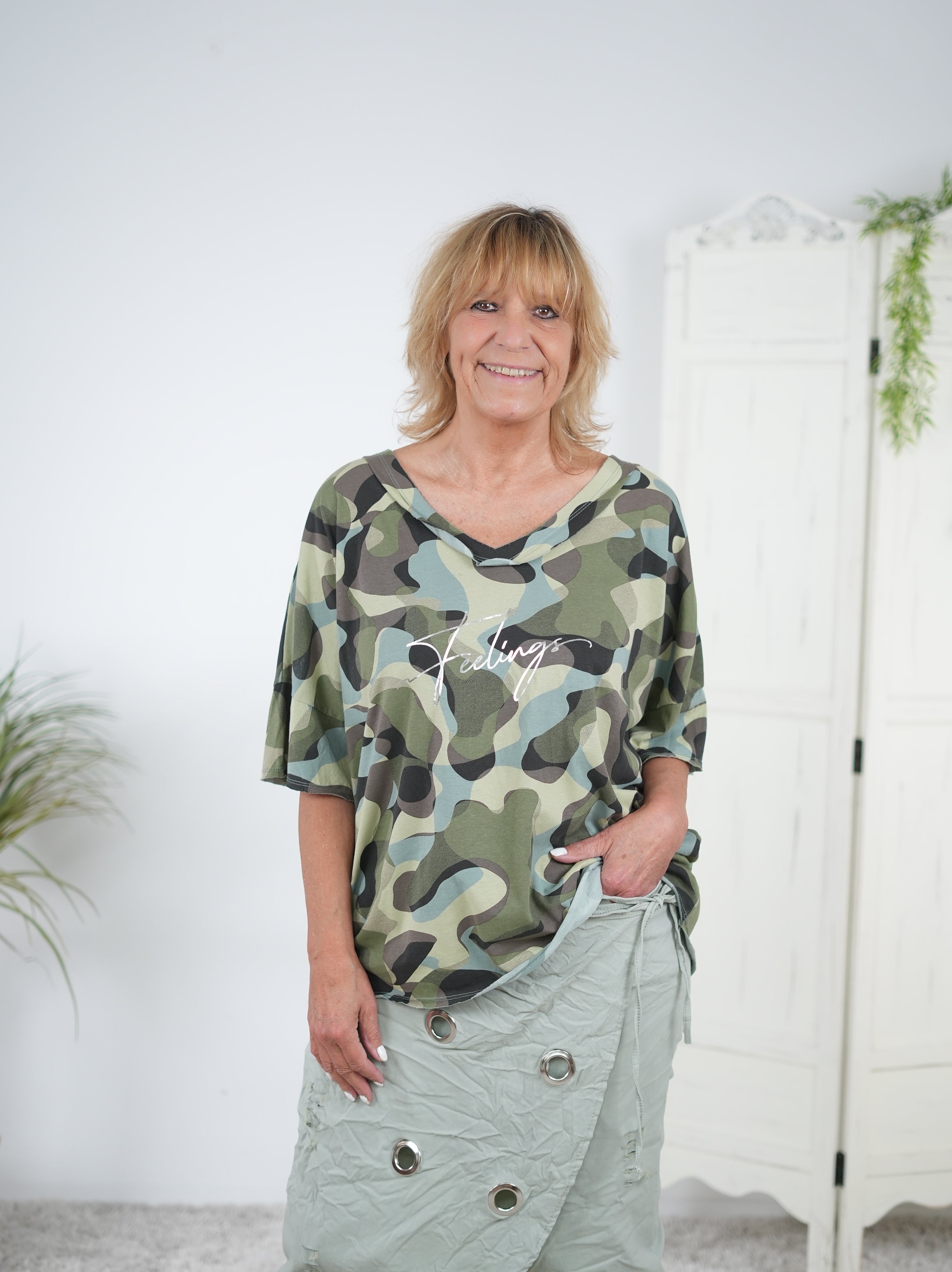 weites Vokuhila Shirt, camouflage