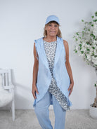 Weste aus Leinen mit Kapuze Einheitsgröße (ca Gr. 38 "oversize"-42) Blau