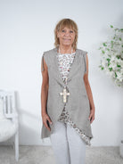 Weste aus Leinen mit Kapuze Einheitsgröße (ca Gr. 38 "oversize"-42) Taupe